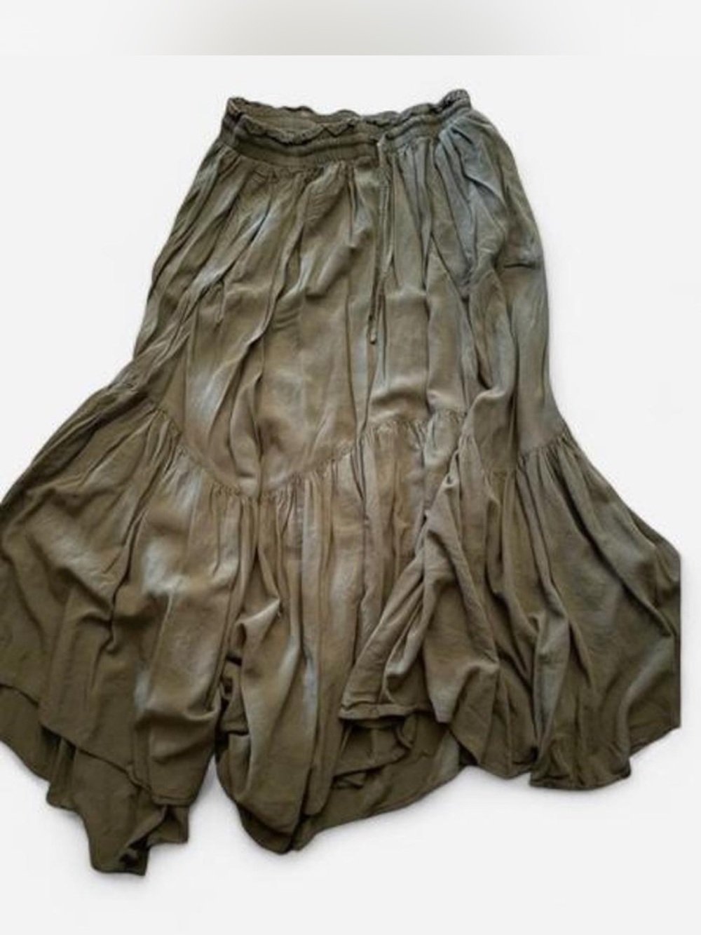 Scarlet Darkness Flowy Olive Green Tiered Maxi Skirt